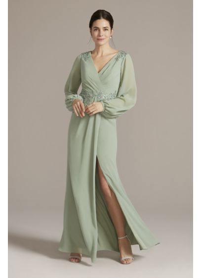 Long Green Soft & Flowy Oleg Cassini Bridesmaid Dress